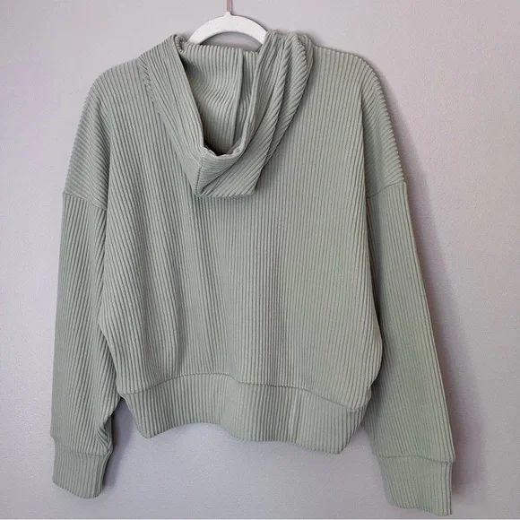 Abercrombie & Fitch NEW Lounge Cozy Rib Pullover Hoodie Sweatshirt Green S/M - Picture 5 of 6